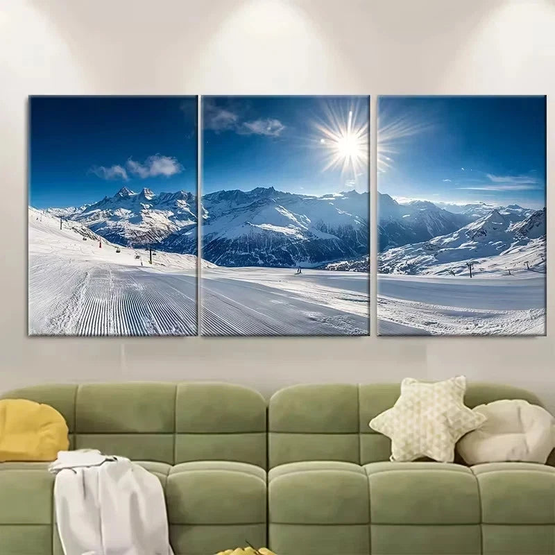 3pcs Andermatt Ski Mountain Switzerland Wall Art Set Canvas Framed 50x70cm - High Quality Print 100% Australian Made Wall Canvas Ready to Hang - Bella Home Decor