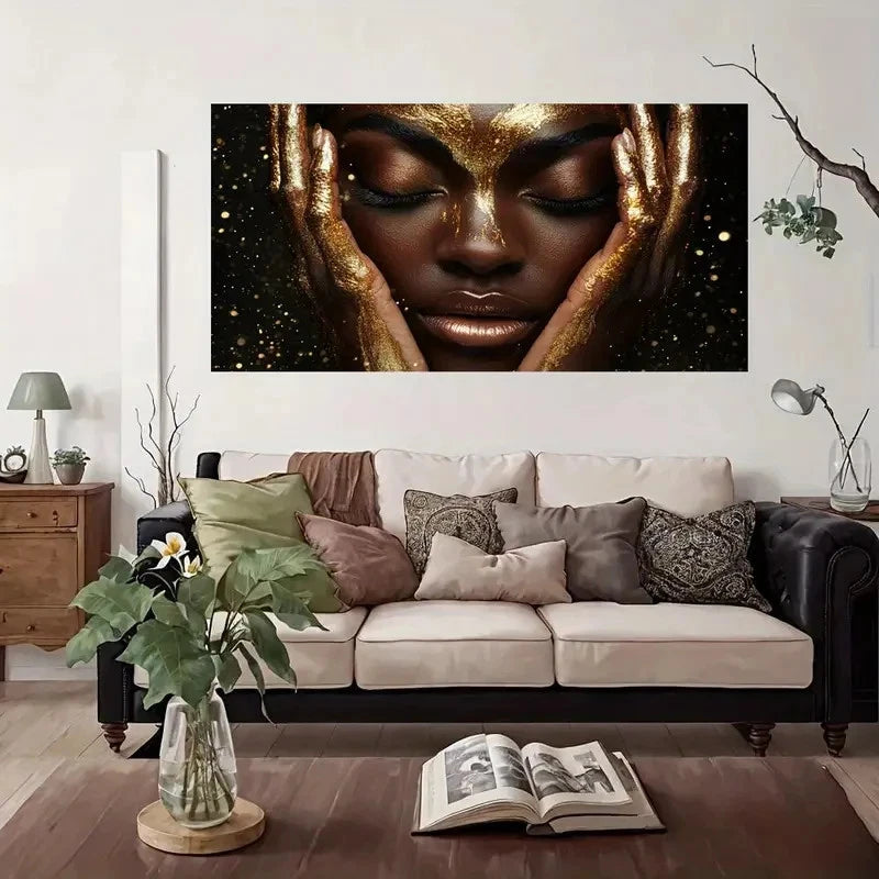 Golden Glamour Face Wall Art Canvas Office Home Room Framed 120x60cm