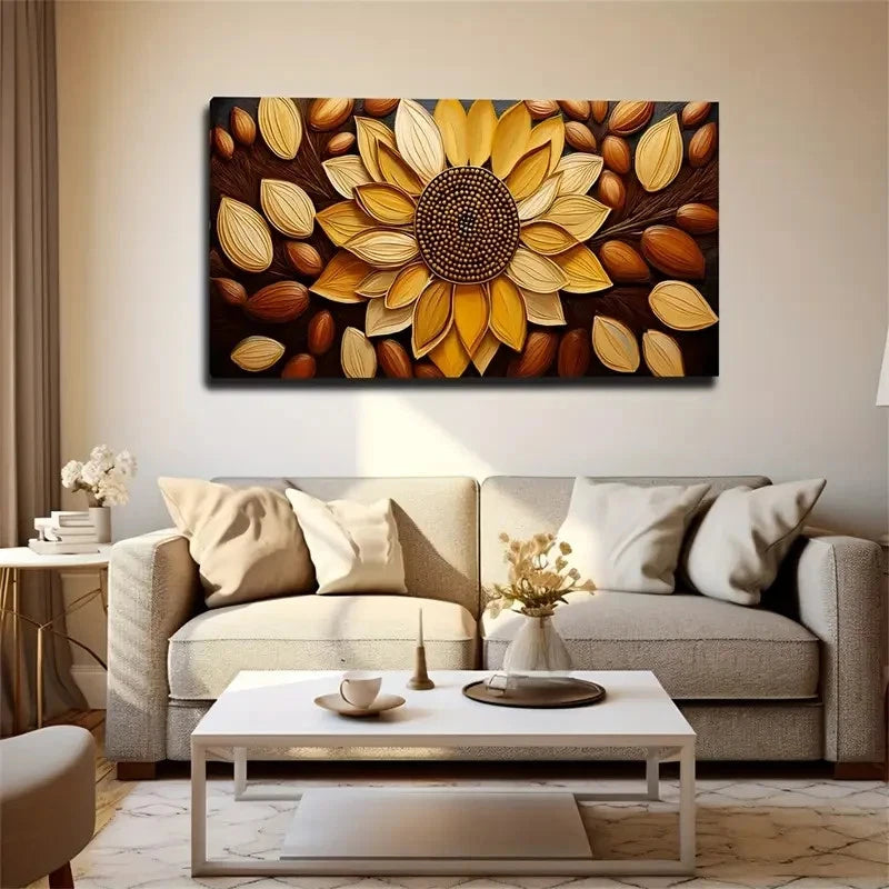 Sunflower & Acorn Wall Art Canvas Office Home Room Framed 120x60cm
