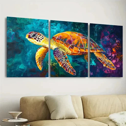 3pcs Sea Turtle Abstract Wall Art Set Canvas Unframed - High Quality Print 100% Australian Made Wall Canvas - Bella Home Decor