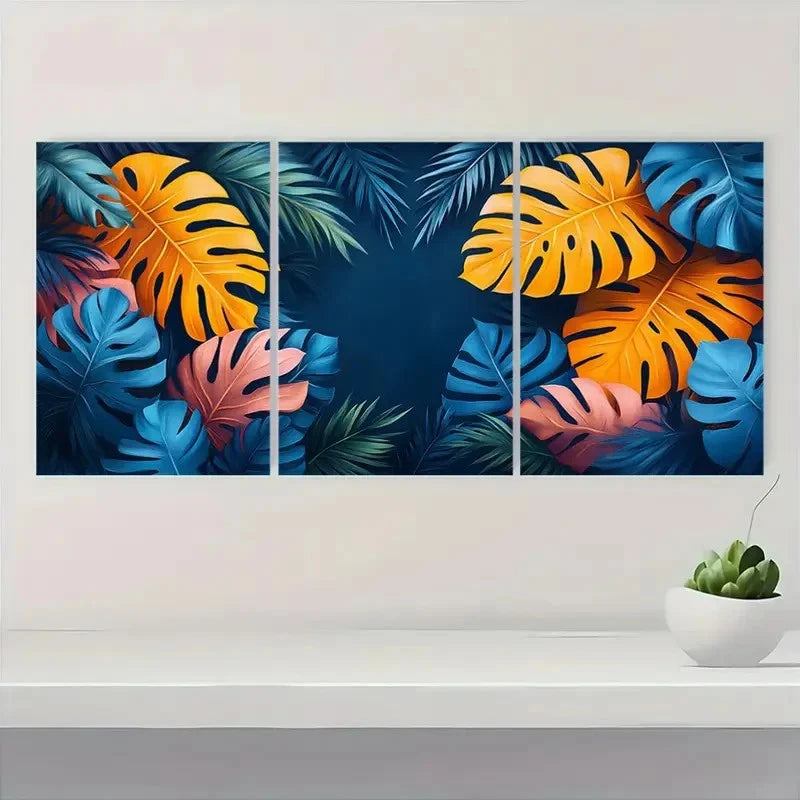 3pcs Tropical Leaf Abstract Design AD Wall Art Set Canvas Framed 60x90cm - High Quality Print 100% Australian Made Wall Canvas Ready to Hang