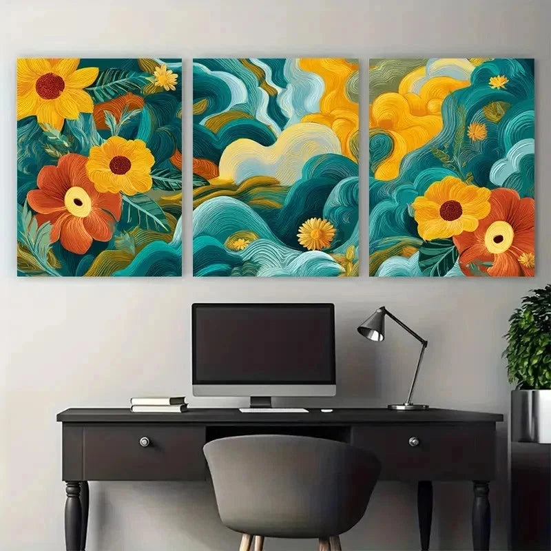 3pcs Retro Aesthetic Nature College Perfect Wall Art Set Canvas Framed 50x70cm - High Quality Print 100% Australian Made Wall Canvas Ready to Hang