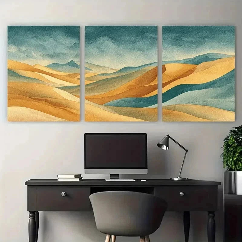 3pcs Sand Dunes Clipart Watercolor Perfect Wall Art Set Canvas Framed 50x70cm - High Quality Print 100% Australian Made Wall Canvas Ready to Hang