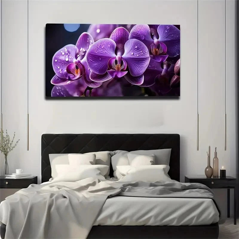 Vibrant Purple Orchid Design Wall Art Canvas Office Home Room Framed 120x60cm