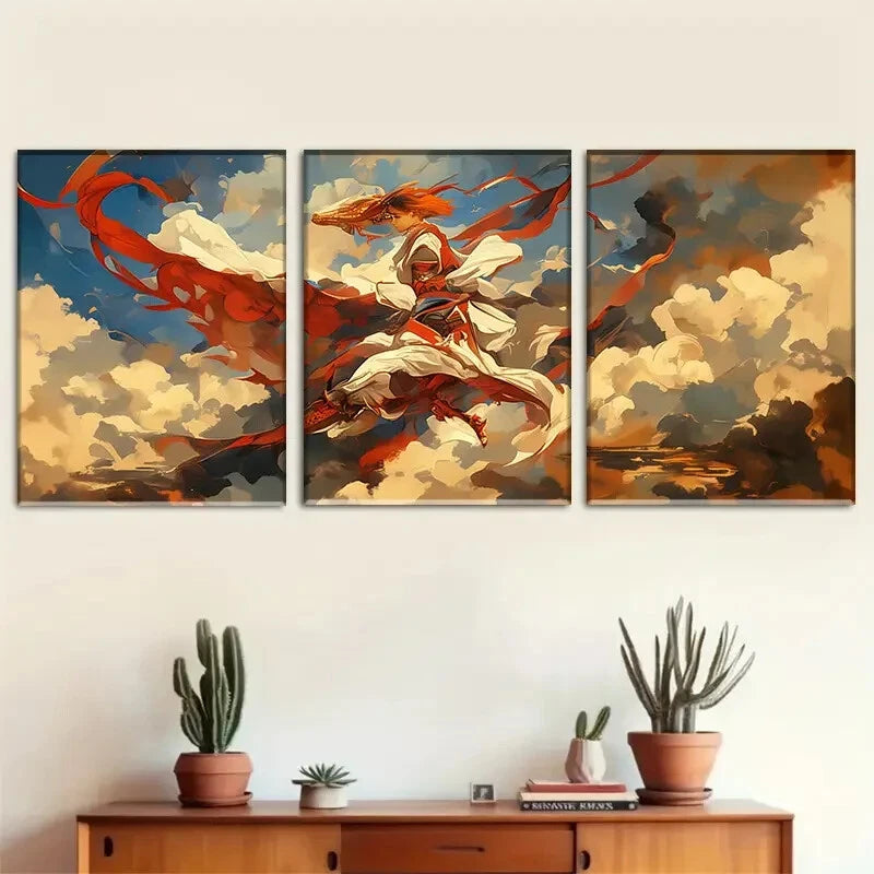 3pcs Epic Skyborne Fighter with Flowing Perfect Wall Art Set Canvas Framed 40x60cm - High Quality Print 100% Australian Made Wall Canvas Ready to Hang - Bella Home Decor