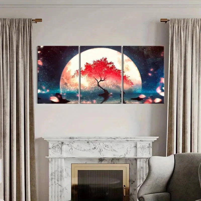 3pcs Fantasy Anime Cherry Blossom Landscape Wall Art Set Canvas Framed 60x90cm - High Quality Print 100% Australian Made Wall Canvas Ready to Hang