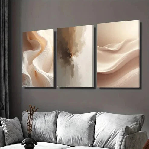 3pcs Modern Abstract Golden & White Design Wall Art Set Canvas Unframed - High Quality Print 100% Australian Made Wall Canvas