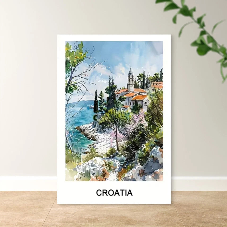 Croatia Vibrant Adriatic Coastline Travel Poster Print Wall Art