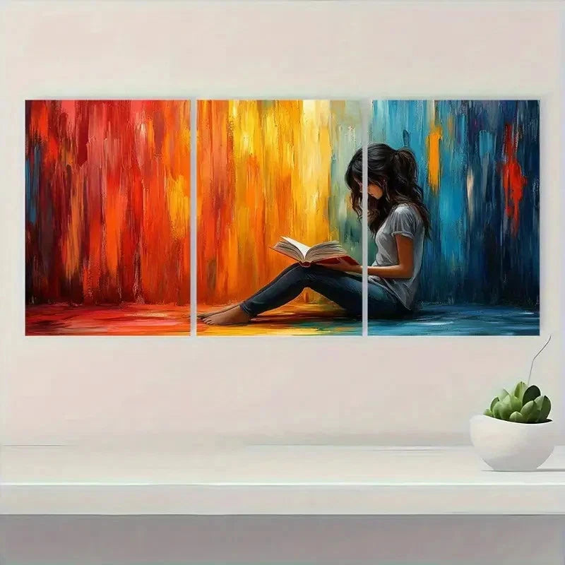 3pcs Vibrant Abstract Decor for Book Lovers S Wall Art Set Canvas Framed 60x90cm - High Quality Print 100% Australian Made Wall Canvas Ready to Hang