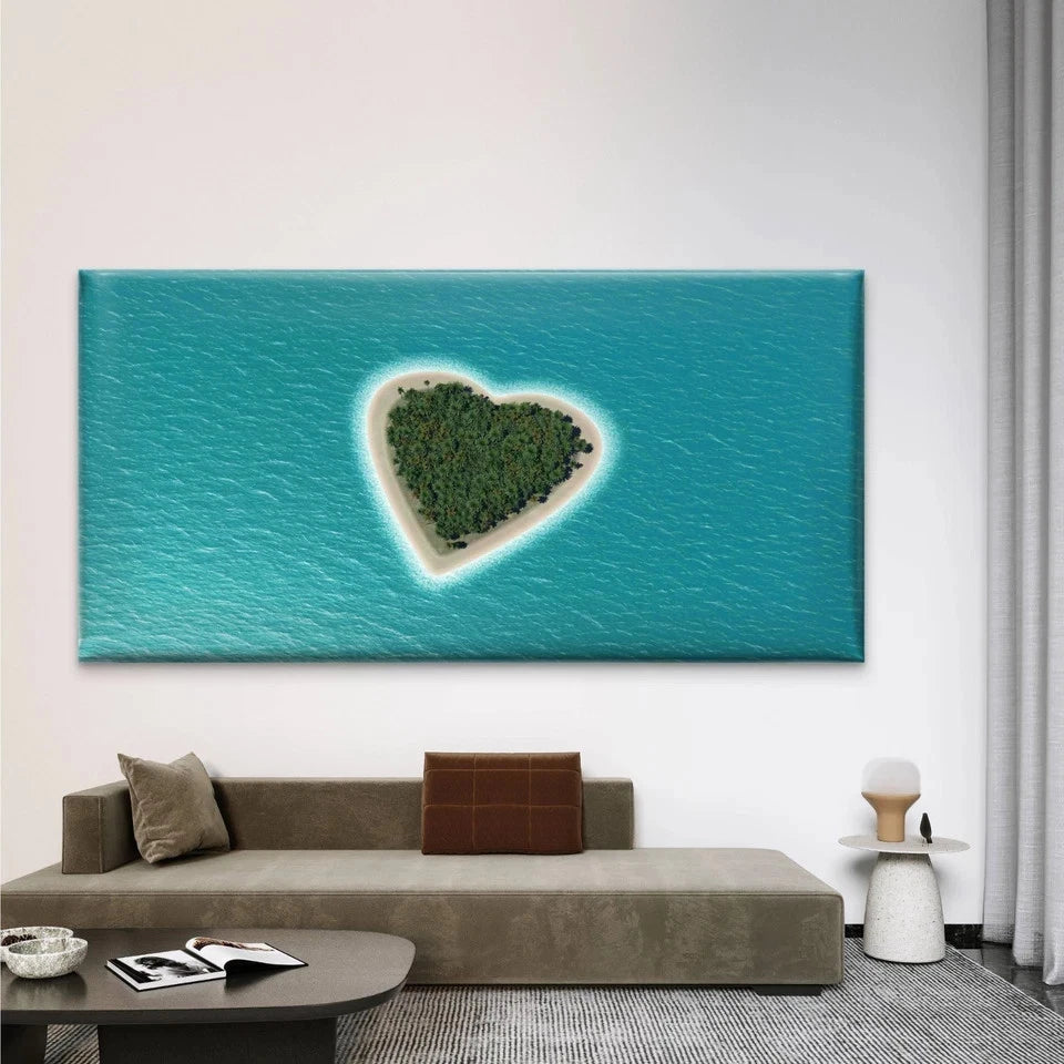 Paradise Island Form Heart Wall Art Canvas Office Home Room Framed 120x60cm