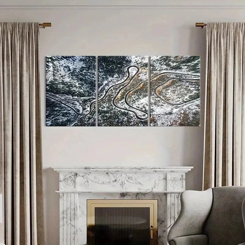 3pcs Snow Scene Forest Road Modern Wall Art Set Canvas Framed 60x90cm - High Quality Print 100% Australian Made Wall Canvas Ready to Hang