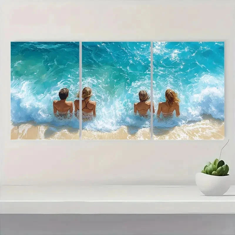 3pcs Ocean Beach Watercolor OCC Wall Art Set Canvas FrMamed 40x60cm - High Quality Print 100% Australian Made Wall Canvas Ready to Hang