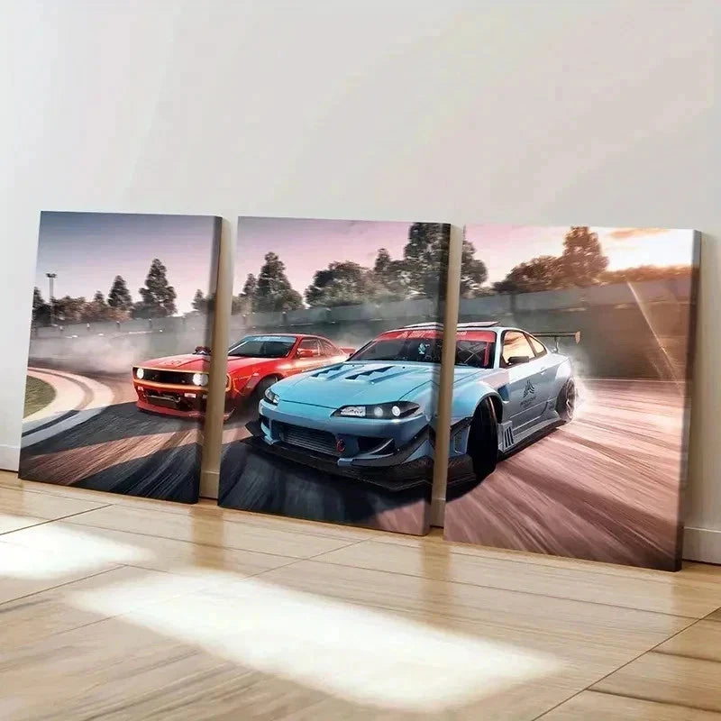 3pcs Super Car Racing Modern Vehicle Wall Art Set Canvas Framed 60x90cm - High Quality Print 100% Australian Made Wall Canvas Ready to Hang