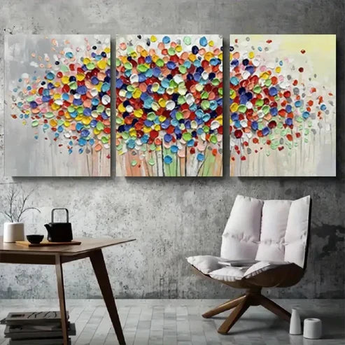 3pcs Colorful Palette Knife Flower Tree Wall Art Set Canvas Unframed - High Quality Print 100% Australian Made Wall Canvas - Bella Home Decor