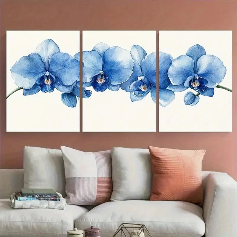 3pcs Stunning Delicate Blue Tone Orchid Perfect Wall Art Set Canvas Framed 60x90cm - High Quality Print 100% Australian Made Wall Canvas Ready to Hang