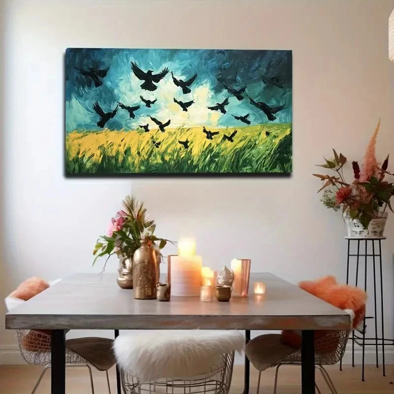 Wheat Field On The Crow Wall Art Canvas Office Home Room Framed 120x60cm