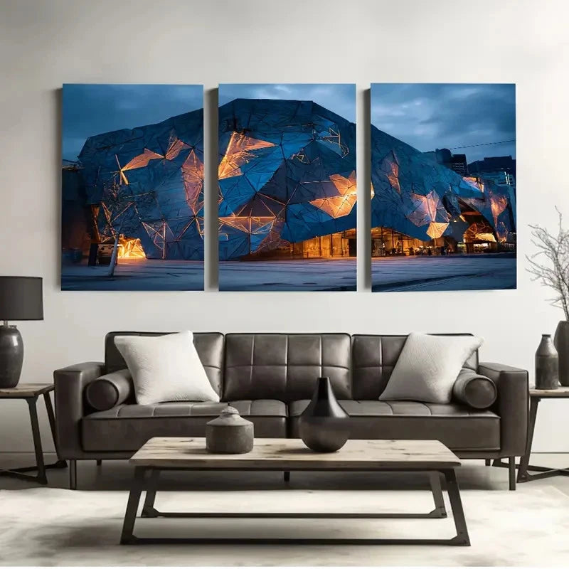 3pcs Federation Square, Melbourne, Australia Wall Art Set Canvas Framed 50x70cm - High Quality Print 100% Australian Made Wall Canvas Ready to Hang - Bella Home Decor