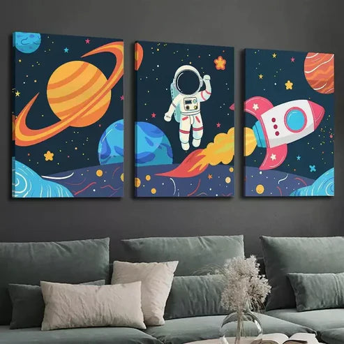 3pcs Vibrant Aesthetic Space-Themed Astronaut Canvas Unframed - High Quality Print 100% Australian Made Wall Canvas