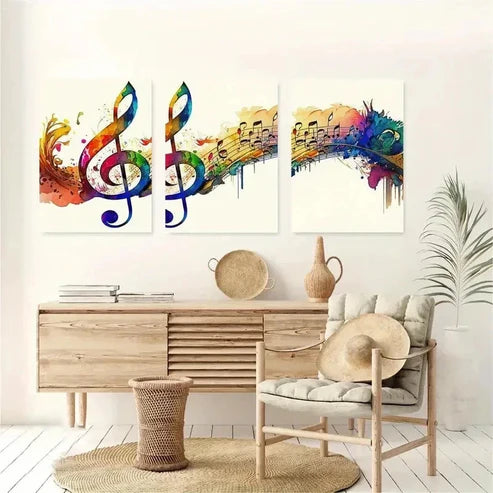 3pcs Rainbow Colorful Musical Notes Wall Art Canvas Unframed - High Quality Print 100% Australian Made Wall Canvas