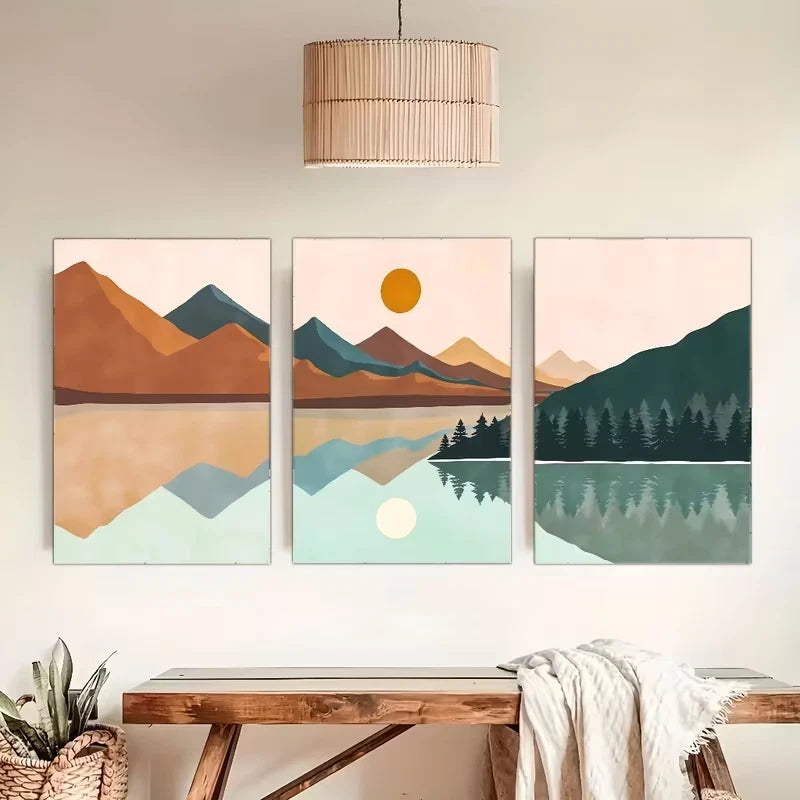 3pcs Bohemian and Mid-Century Modern Geometric Metal Print Ready to Hang Art