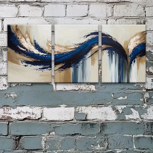 3pcs Contemporary Abstract Blue Golden Wall Art Set Canvas Unframed - High Quality Print 100% Australian Made Wall Canvas - Bella Home Decor