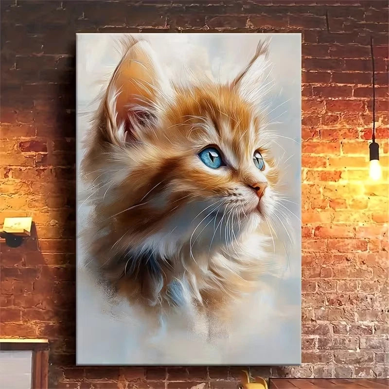 Blue Eyes, Soft Orange & White Fur 60x90cm Metal Print Ready to Hang