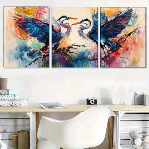 3pcs Colorful Birds Painting Anime Wall Art Canvas Unframed - High Quality Print 100% Australian Made Wall Canvas - Bella Home Decor