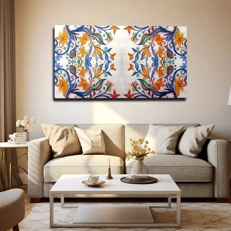 Floral Pattern Vibrant Colors Wall Art Canvas Office Home Room Framed 120x60cm
