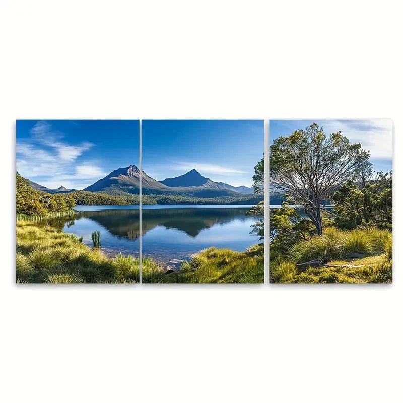 3pcs Tasmania Mountain Lake Australia Wall Art Set Canvas Framed 40x60cm - High Quality Print 100% Australian Made Wall Canvas Ready to Hang