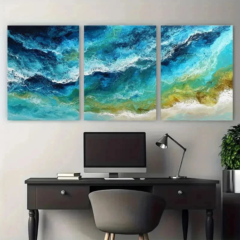 3pcs Emerald Beach Paint Impressionism Perfect Wall Art Set Canvas Framed 50x70cm - High Quality Print 100% Australian Made Wall Canvas Ready to Hang