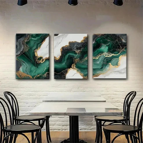 3pcs Green Marble Abstract Vein Texture Perfect Wall Art Canvas Unframed - High Quality Print 100% Australian Made Wall Canvas