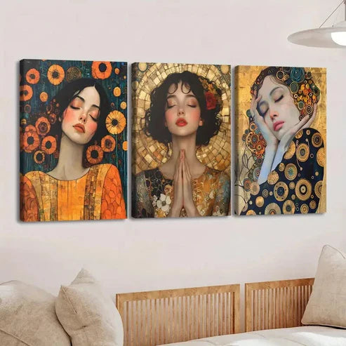 3pcs Abstract Women Black & Golden Red Rose Blue Wall Art Set Canvas Unframed - High Quality Print 100% Australian Made Wall Canvas - Bella Home Decor