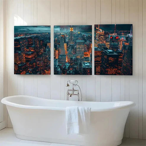 3pcs Night Cityscape Glowing Urban Sky Perfect Wall Art Set Canvas Unframed - High Quality Print 100% Australian Made Wall Canvas
