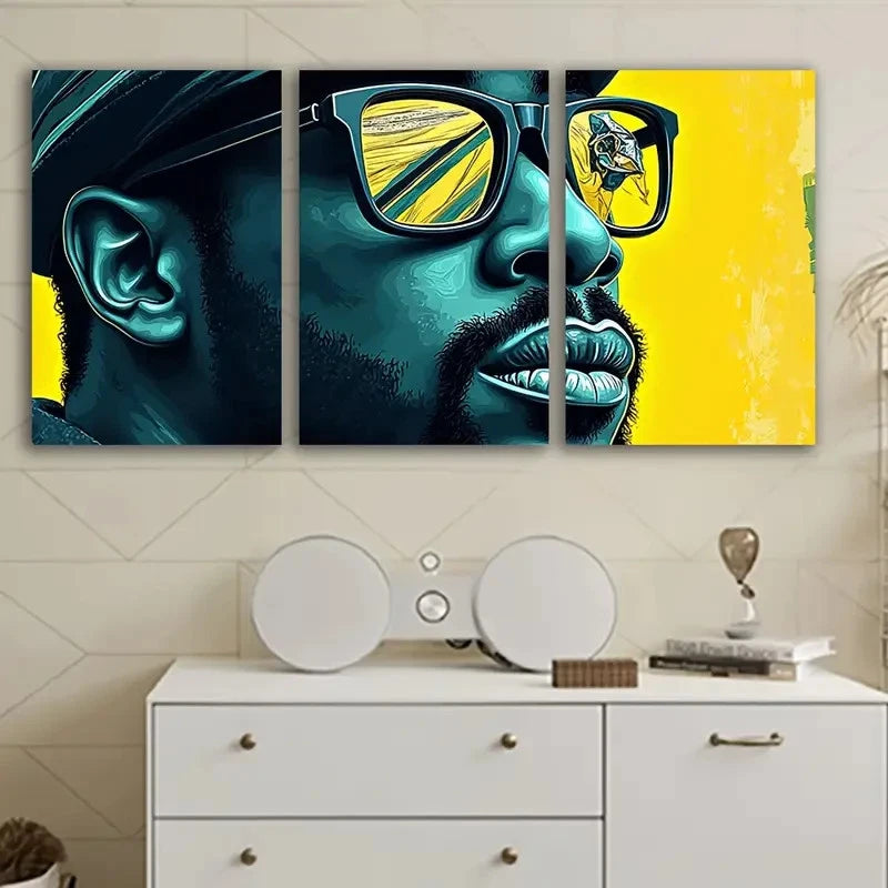3pcs Man With Glasses Wall Art Set Canvas Framed 40x60cm - High Quality Print 100% Australian Made Wall Canvas Ready to Hang