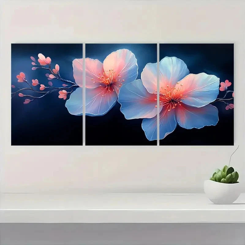 3pcs Rain Kissed Flower Petals Haze LP Wall Art Set Canvas Framed 50x70cm - High Quality Print 100% Australian Made Wall Canvas Ready to Hang