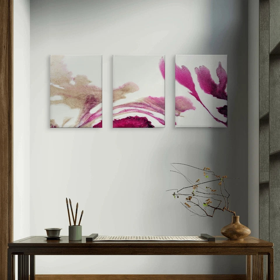 3pcs Abstract Magenta and Gold Fluid Marble Wall Art Set Canvas Framed 50x70cm - High Quality Print 100% Australian Made Wall Canvas Ready to Hang