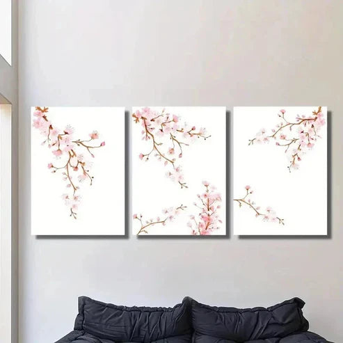 3pcs Vibrant Sakura Watercolor Branches Wall Art Canvas Unframed - High Quality Print 100% Australian Made Wall Canvas