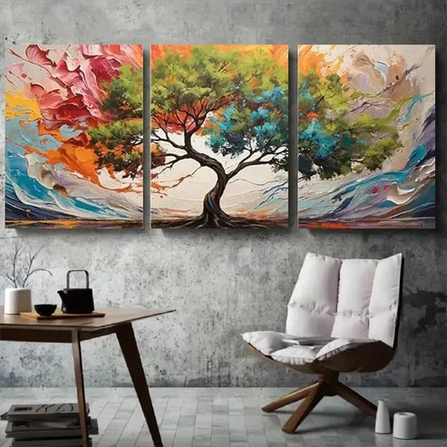 3pcs Vibrant Abstract Colorful Tree Wall Art Canvas Unframed - High Quality Print 100% Australian Made Wall Canvas