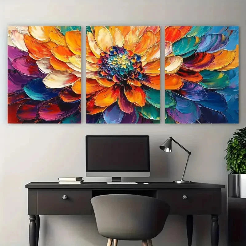 3pcs Bright and Bold Colored Flower Paintings Wall Art Set Canvas Framed 40x60cm - High Quality Print 100% Australian Made Wall Canvas Ready to Hang - Bella Home Decor