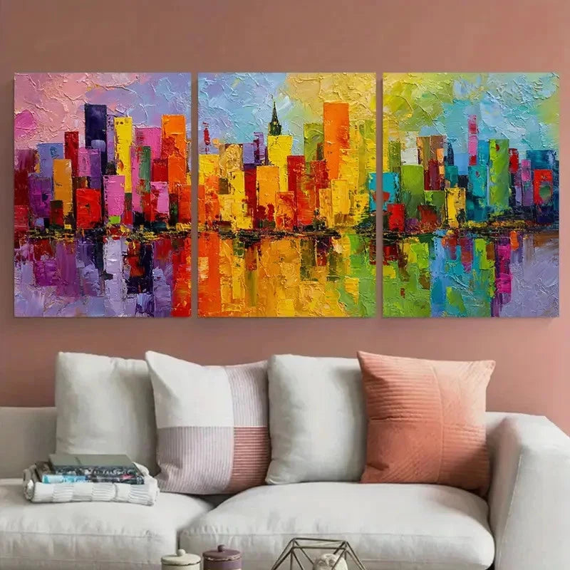 3pcs Vibrant Abstract Textured Cityscape Prefect Wall Art Set Canvas Framed 40x60cm - High Quality Print 100% Australian Made Wall Canvas Ready to Hang - Bella Home Decor