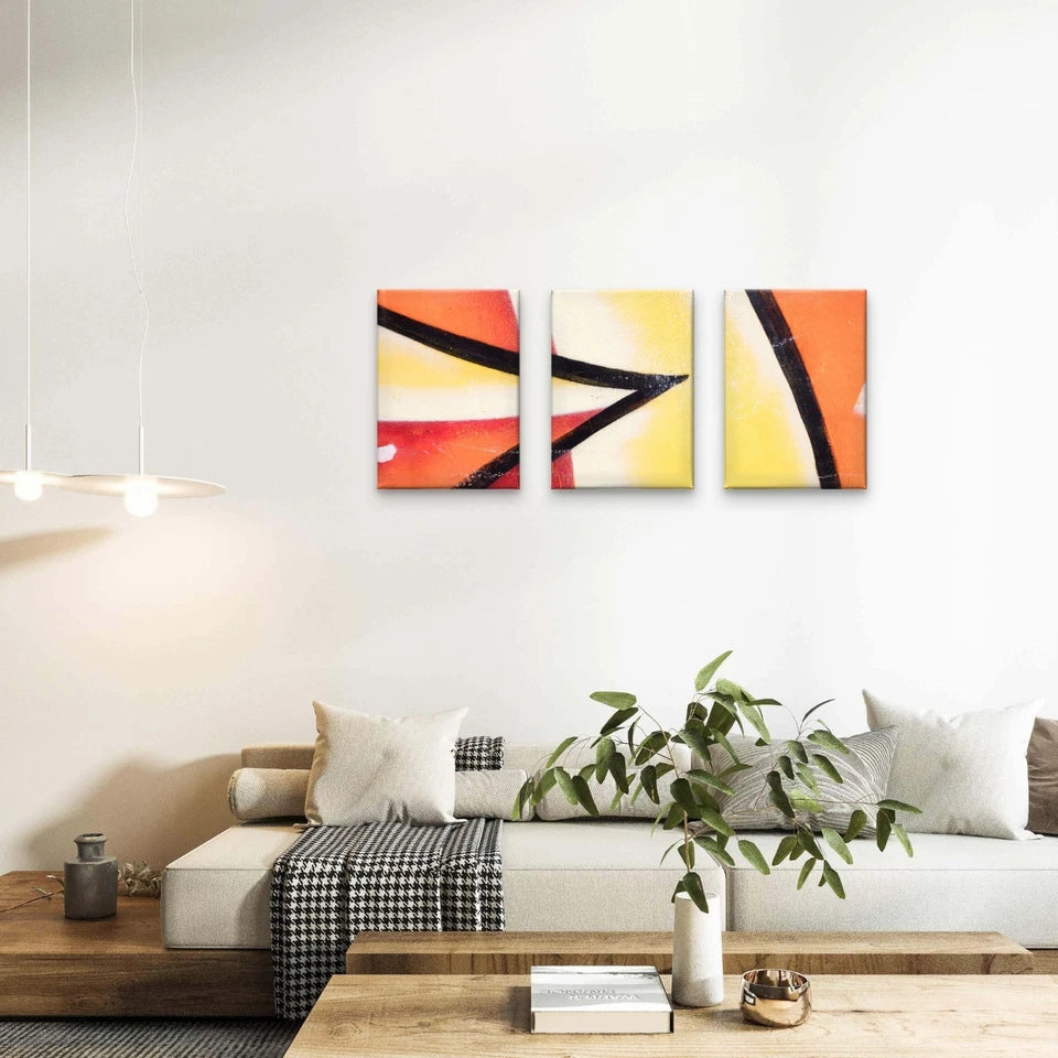 3pcs Abstract Orange and Yellow Print Wall Art Set Canvas Framed 50x70cm - High Quality Print 100% Australian Made Wall Canvas Ready to Hang