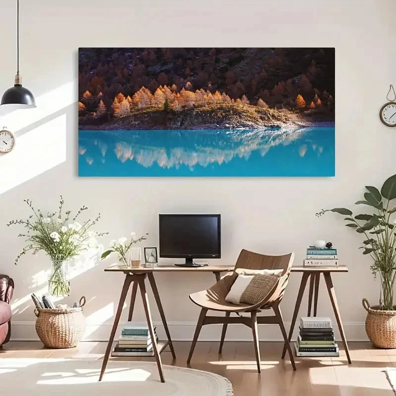 Autumn Lake Scenery Rustic Wall Art Canvas Office Home Room Framed 120x60cm