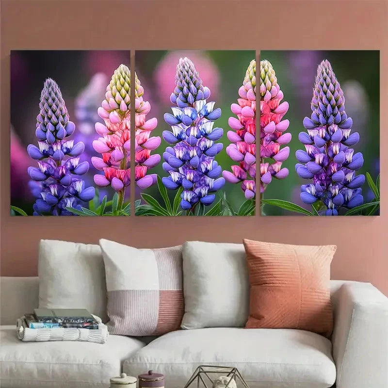 3pcs Vibrant Lupine Wildflower Meadow Perfect Wall Art Set Canvas Framed 60x90cm - High Quality Print 100% Australian Made Wall Canvas Ready to Hang