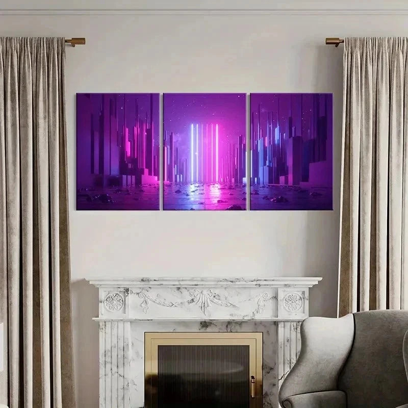 3pcs Neon Light Aesthetic Art Fantasy Cyberpunk Wall Art Set Canvas Framed 50x70cm - High Quality Print 100% Australian Made Wall Canvas Ready to Hang - Bella Home Decor