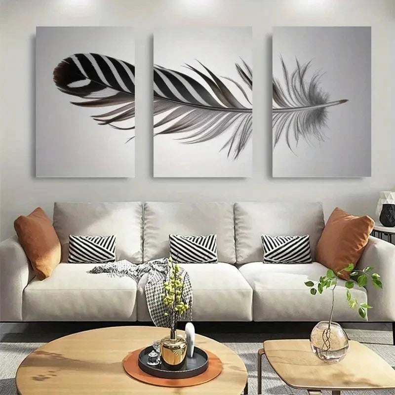 3pcs Feather Canvass Botanical Painting Wall Art Set Canvas Framed 40x60cm - High Quality Print 100% Australian Made Wall Canvas Ready to Hang