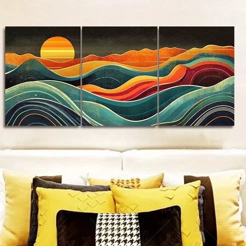 3 PCS Depicting A Sunset Over Mountains Wall Art Set Canvas Unframed - High Quality Print 100% Australian Made Wall Canvas - Bella Home Decor