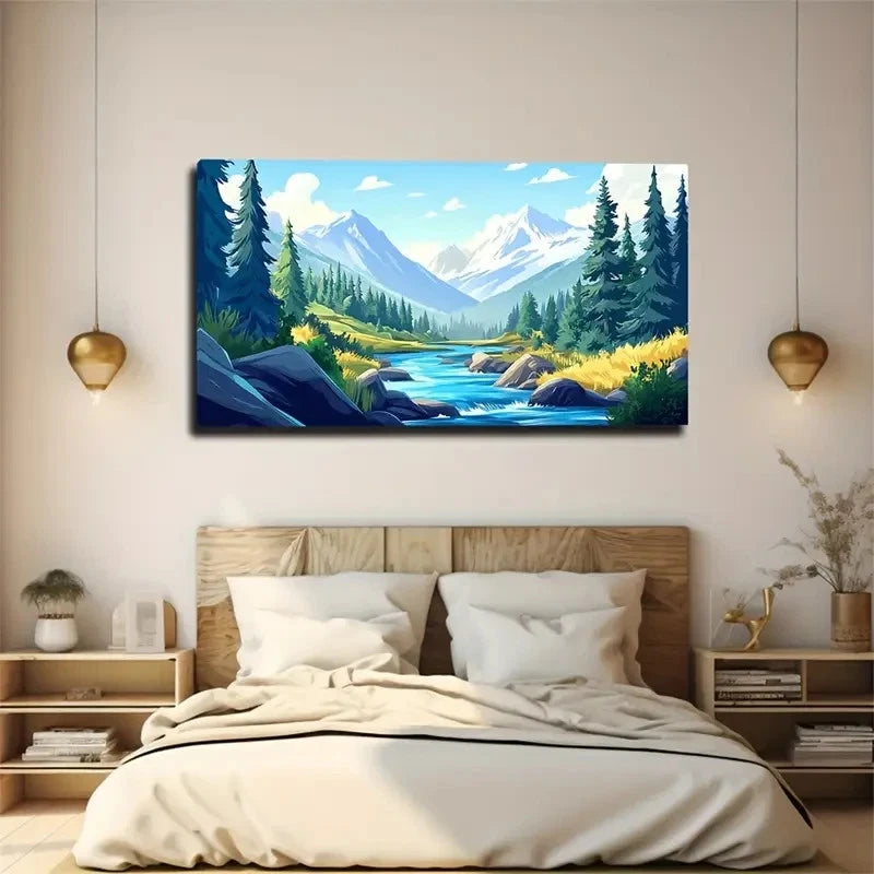 Snow-Capped Mountains Trees Wall Art Canvas Office Home Room Framed 120x60cm