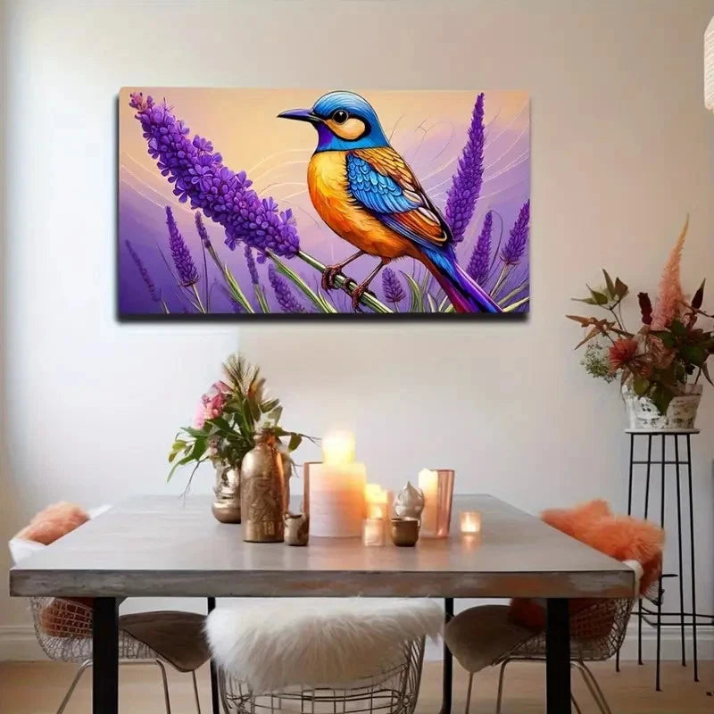 Vibrant Blue And Orange Bird Wall Art Canvas Office Home Room Framed 120x60cm