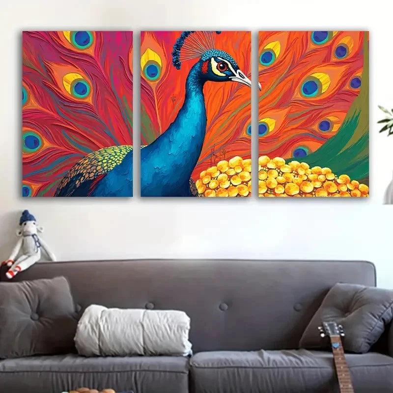 3pcs Peacock Art Wall Art Set Canvas Framed 50x70cm - High Quality Print 100% Australian Made Wall Canvas Ready to Hang