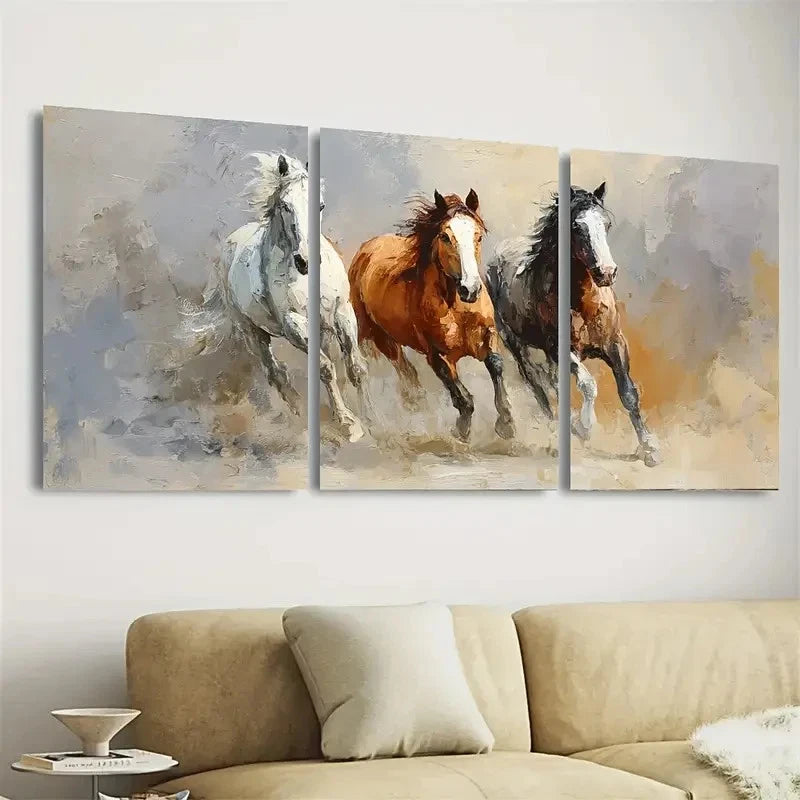 3pcs Horse Animal Rustic Wall Art Set Canvas Framed 60x90cm - High Quality Print 100% Australian Made Wall Canvas Ready to Hang
